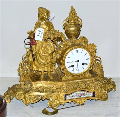 Lot 149 - A 19th century gilt metal figural French mantel clock