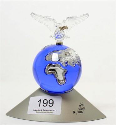 Lot 199 - A Swarovski crystal ornament, Millennium blue globe with dove (a.f.)