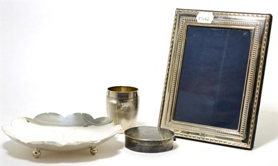 Lot 203 - Silver comprising modern rectangular photograph frame, French beaker and tortoiseshell circular box