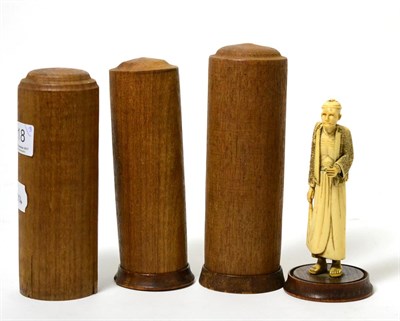 Lot 218 - Three 19th century ivory okimonos in original bamboo cases