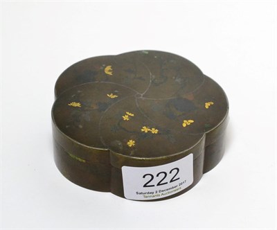 Lot 222 - A Japanese Meiji period inlaid bronze trinket box and cover of lobed form