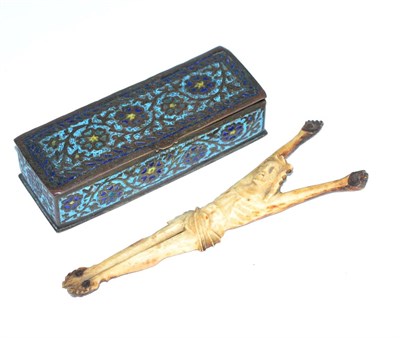 Lot 259 - A 19th century Middle Eastern cloisonne box together with a small carved bone crucifix