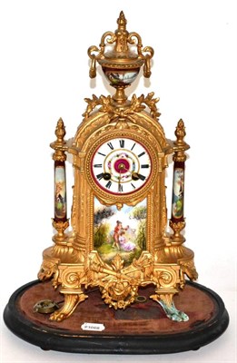 Lot 266 - A gilt metal and porcelain mantel clock, circa 1900