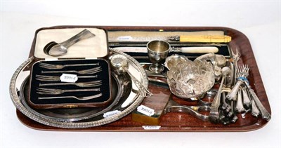 Lot 269 - A quantity of assorted silver flatware and other items including a German silver dish; cake...