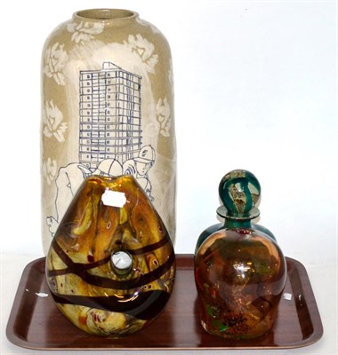 Lot 271 - A Mdina glass perfume bottle and stopper, signed RISCH-LAU 90.114, 19cm; Nikki Willing: a glass...