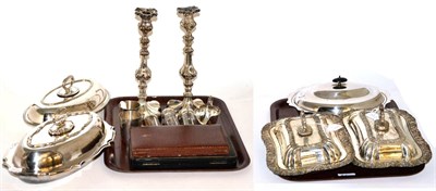 Lot 287 - Silver and silver plated items including: five assorted serving dishes and covers, a pair of...