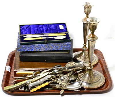 Lot 301 - Assorted silver plate and EPNS including a pair of Sheffield plate candlesticks (qty)