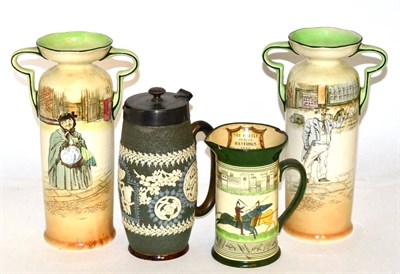 Lot 303 - ^ Four pieces of Royal Doulton comprising a pair of Series ware vases, a Battle of Hastings jug and