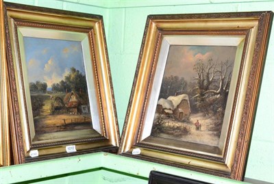 Lot 1010 - C Maskett (Continental school) a pair of cottage scenes, one signed, the other monogrammed, oils on