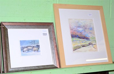 Lot 1014 - Chris Mouncey (contemporary) three sheep in a snowy landscape, signed and dated (20)13,...