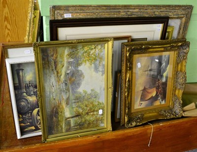 Lot 1019 - A quantity of pictures including oils and prints of street scenes and ship scenes