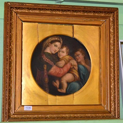 Lot 1036 - After Raphael, Madonna and Child with the young St. John the Baptist, oil on canvas, laid down