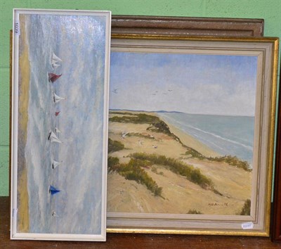 Lot 1039 - L.M. Powles (20th century), Lively Sailing, oil on board, signed, M.J. Holdsworth (20th...