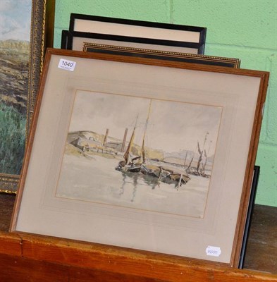 Lot 1040 - 20th century school, Thames Barges, watercolour, titled verso together with two other...