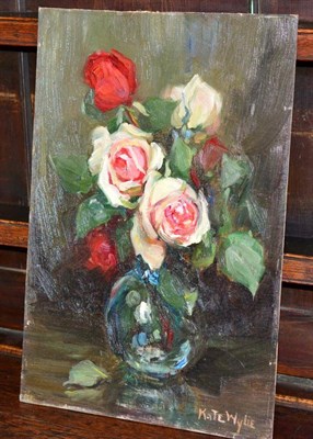 Lot 1045 - Kate Wylie (Scottish, 1877-1941) still life of flowers, signed, oil on board, unframed, 45cm by...