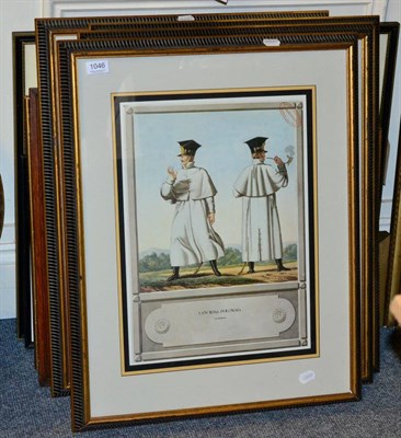 Lot 1046 - A set of four framed coloured prints of 19th century military personnel, a 19th century hand...