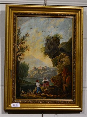 Lot 1053 - Italian School (18th/19th century) Southern Italian coastal view with traditional figures, oil...