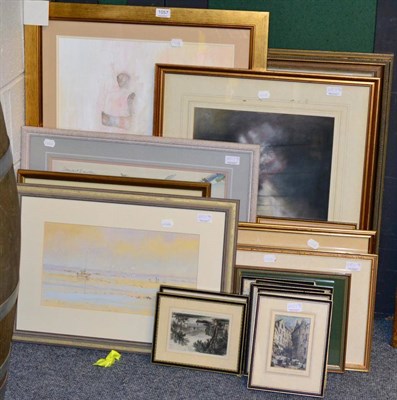 Lot 1057 - A quantity of prints, watercolours and other pictures together with a triptych mirror