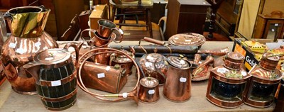 Lot 1082 - ^ A quantity of 19th century and later copper including jugs, ships lanterns, hunting horns, etc