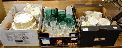 Lot 1091 - Assorted ceramics and glass to include; green glass jug and tumblers; Stuart crystal; a hand...