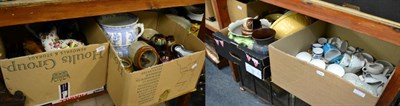 Lot 1096 - Twelve boxes of 19th century and later ceramics including tea and dinnerwares, jardinieres,...