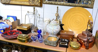 Lot 1112 - A group of decorative interior items including art glass, Italian pottery jar and cover, large...