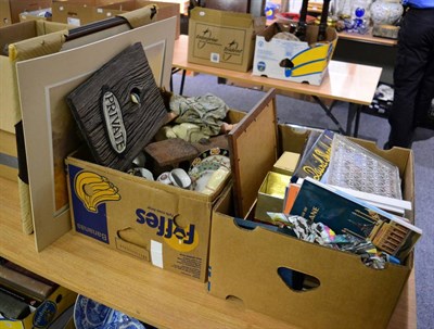 Lot 1129 - Boxes containing silver dressing table items, pocket watch stamped 800, plated pocket watches,...