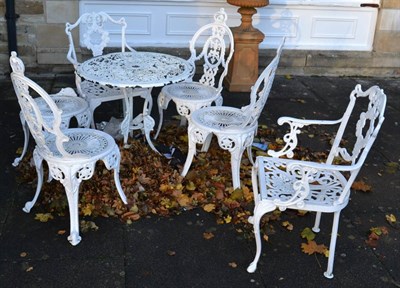 Lot 1149 - Five white painted garden chairs and a circular table