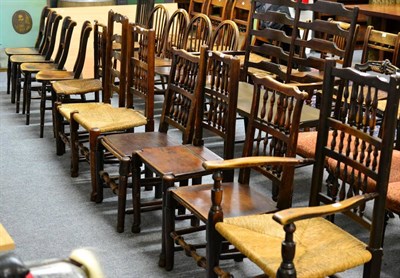 Lot 1158 - ^ Eleven 19th century and later country chairs including spindle backs, dish seated etc