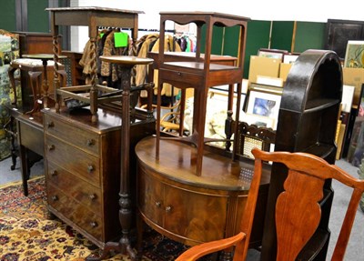 Lot 1164 - 19th century mahogany side table, an oak open bookcase, a mahogany washstand, a torchere and a...