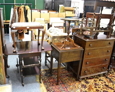 Lot 1168 - A four height chest of drawers, a sewing machine, a reproduction wine table, a piano stool, a three