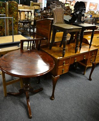 Lot 1184 - Two Victorian hall chairs and a small Victorian mahogany flip top table