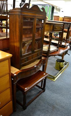 Lot 1203 - A reproduction coffee table, an oak side table and a reproduction desk and a small display cabinet