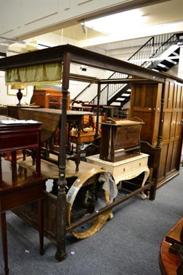 Lot 1207 - A four poster bed, two oak gate leg tables a campaign bed, a small writing table in the French...