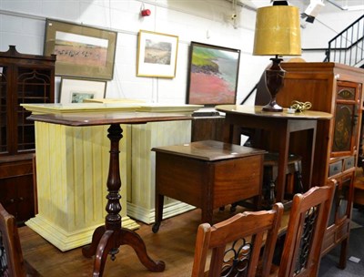 Lot 1211 - Three various tables; a commode stool and a table lamp