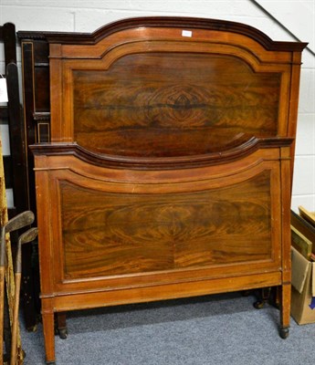 Lot 1227 - A late Victorian mahogany and satinwood banded bedstead and a further three examples (irons...