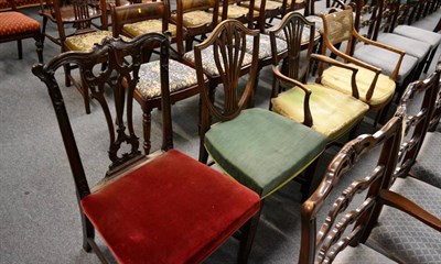 Lot 1320 - A Hepplewhite style dining chair, two shield back chairs and a cane backed chair