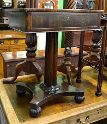 Lot 1363 - A William IV work table raised on a cluster column, with waisted X form platform base and gadrooned