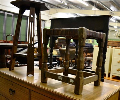 Lot 1368 - Yorkshire oak stool with leather lattice top, possibly Sid Pollard