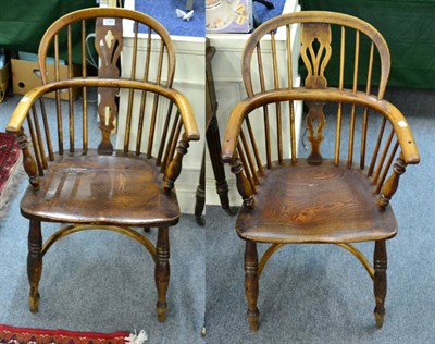 Lot 1394 - ^ A pair of 19th century oak and elm Windsor armchairs