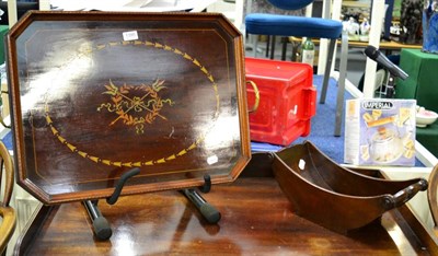 Lot 1395 - A mahogany tray and a cheese coaster