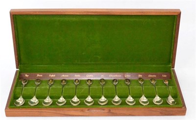 Lot 19 - Set of twelve silver Royal Horticultural Society flower spoons, cased