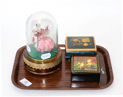 Lot 20 - A 20th century music box 'Danseurs 1777' surmounted by two dancers under a glass dome with...