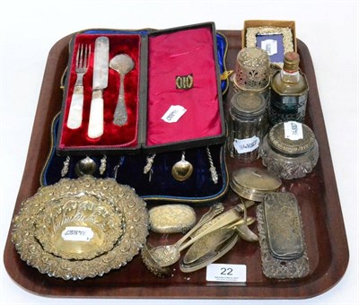 Lot 22 - A collection of miscellaneous silver and plated ware, various dates and makers including sugar...