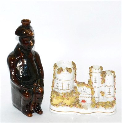 Lot 34 - Staffordshire castle and treacle glazed flask