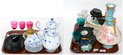 Lot 45 - Two trays of decorative ceramics including a Royal Copenhagen coffee set, a Royal Worcester...