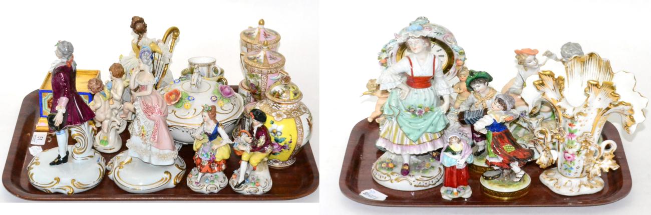 Lot 51 - Two trays of Continental ceramics including figures, vases, miniature teacups, etc