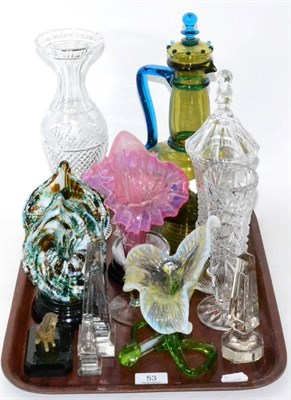 Lot 53 - Glass Jack in the Pulpit vases, cut glass, a Continental decanter and stopper, etc