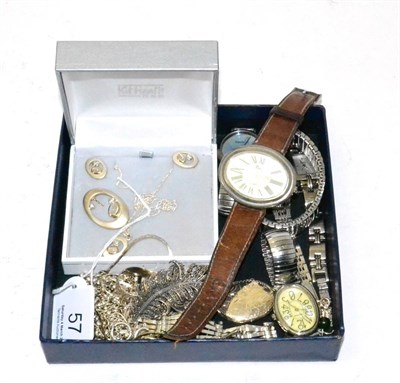 Lot 57 - A quantity of silver jewellery including a suite and watches
