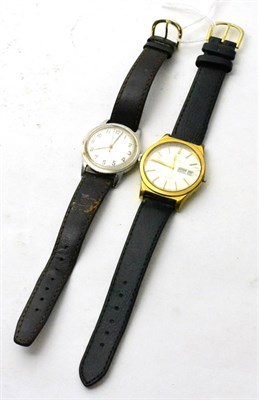 Lot 106 - A gold plated automatic wristwatch signed Omega, Geneve and a Garrard wristwatch (2)